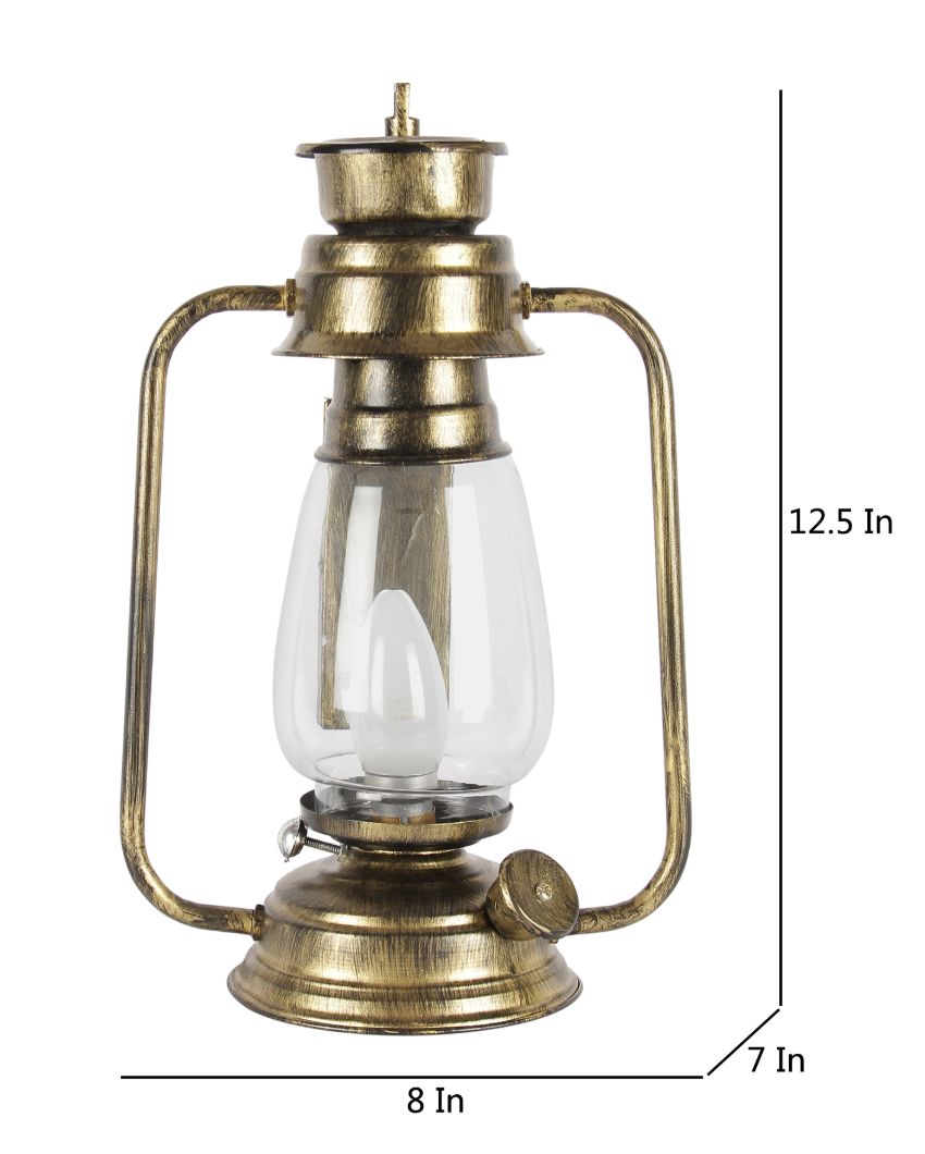 Clear Glass Lantern Table Lamp For Living Room and Bedroom | 8 x 7 x 12.5 inches