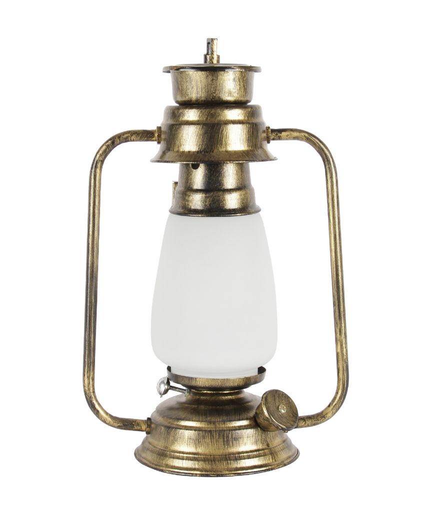 Milky Glass Lantern Table Lamp For Living Room and Bedroom | 8 x 7 x 12.5 inches