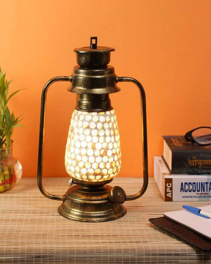 Mosaic Glass Lantern Table Lamp For Living Room and Bedroom | 8 x 7 x 12.5 inches