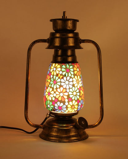 Mosaic Flower Glass Lantern Table Lamp For Living Room and Bedroom | 8 x 7 x 12.5 inches