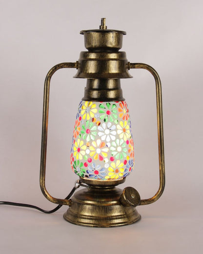 Mosaic Flower Glass Lantern Table Lamp For Living Room and Bedroom | 8 x 7 x 12.5 inches