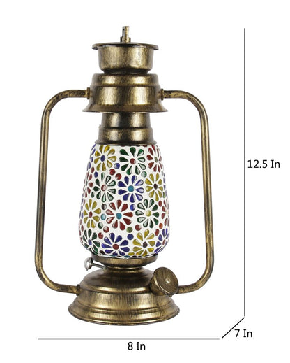 Mosaic Flower Glass Lantern Table Lamp For Living Room and Bedroom | 8 x 7 x 12.5 inches