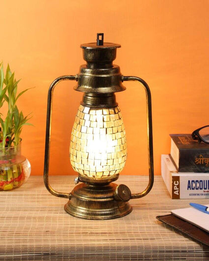 Mosaic Shiny Glass Lantern Table Lamp For Living Room and Bedroom | 8 x 7 x 12.5 inches