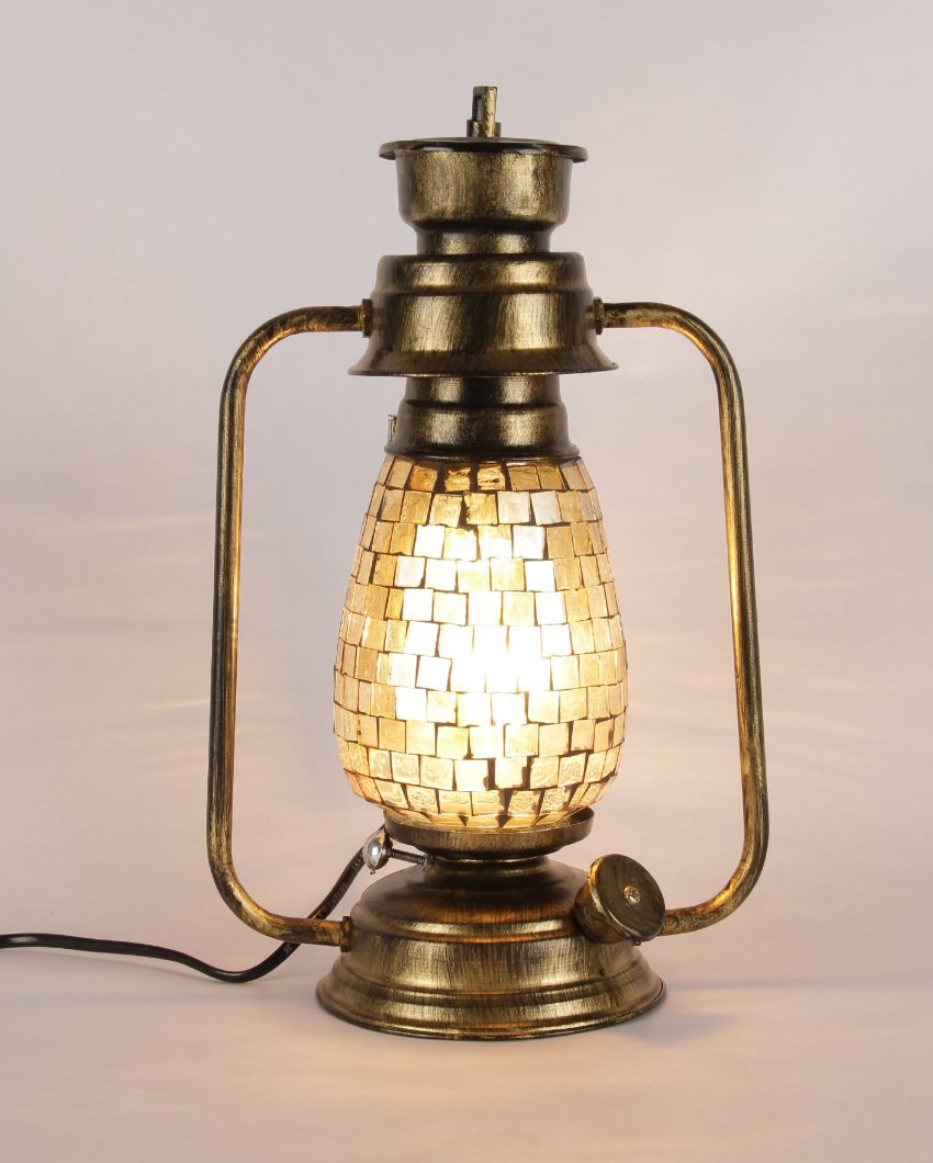 Mosaic Shiny Glass Lantern Table Lamp For Living Room and Bedroom | 8 x 7 x 12.5 inches