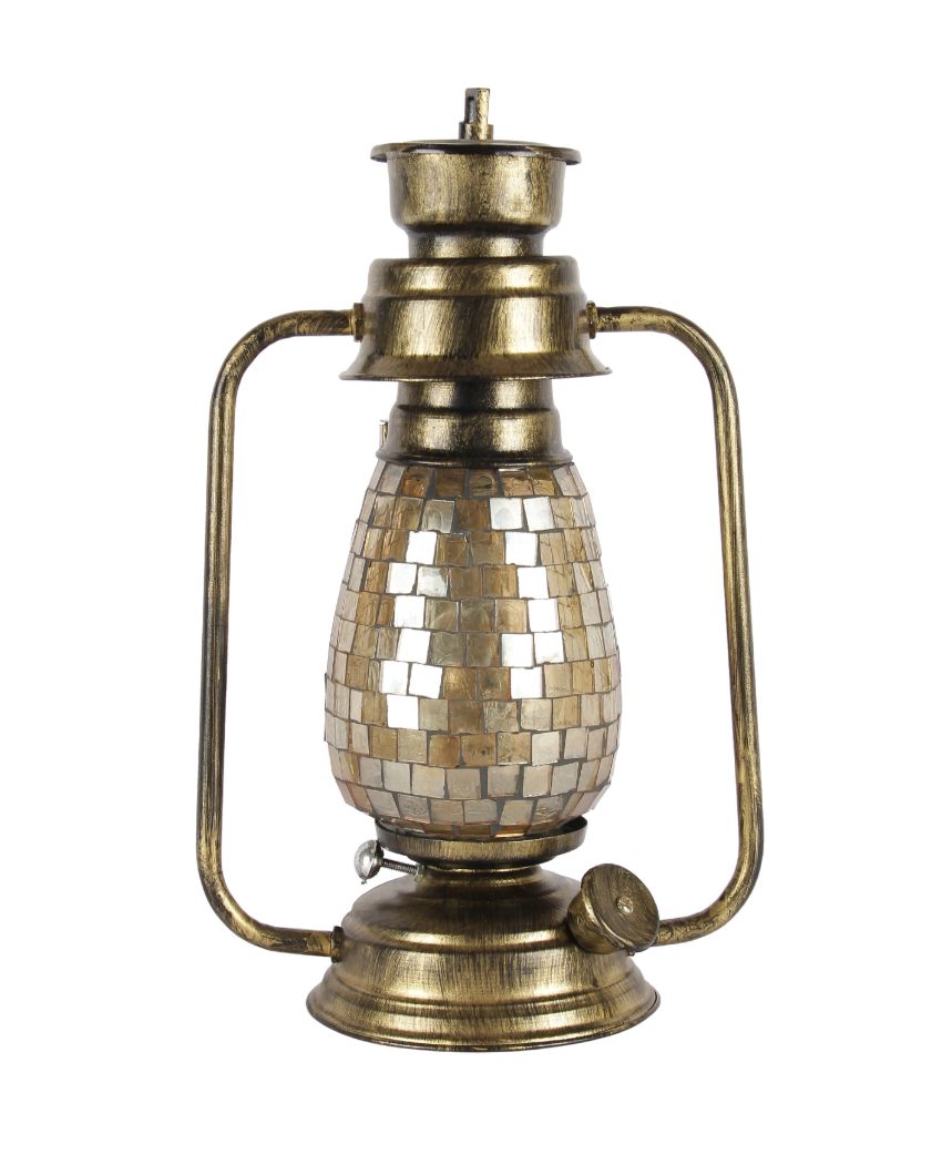 Mosaic Shiny Glass Lantern Table Lamp For Living Room and Bedroom | 8 x 7 x 12.5 inches