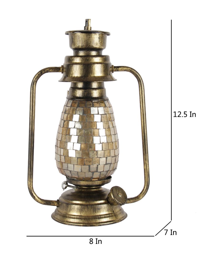 Mosaic Shiny Glass Lantern Table Lamp For Living Room and Bedroom | 8 x 7 x 12.5 inches