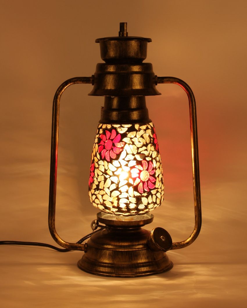 Blooming Shiny Glass Lantern Table Lamp For Living Room and Bedroom | 8 x 7 x 12.5 inches