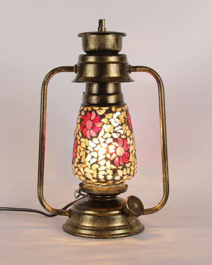 Blooming Shiny Glass Lantern Table Lamp For Living Room and Bedroom | 8 x 7 x 12.5 inches