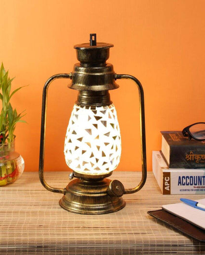 Glitter Design Glass Lantern Table Lamp For Living Room and Bedroom | 8 x 7 x 12.5 inches