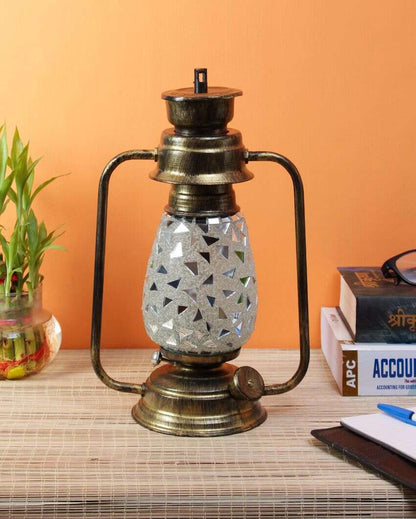 Glitter Design Glass Lantern Table Lamp For Living Room and Bedroom | 8 x 7 x 12.5 inches