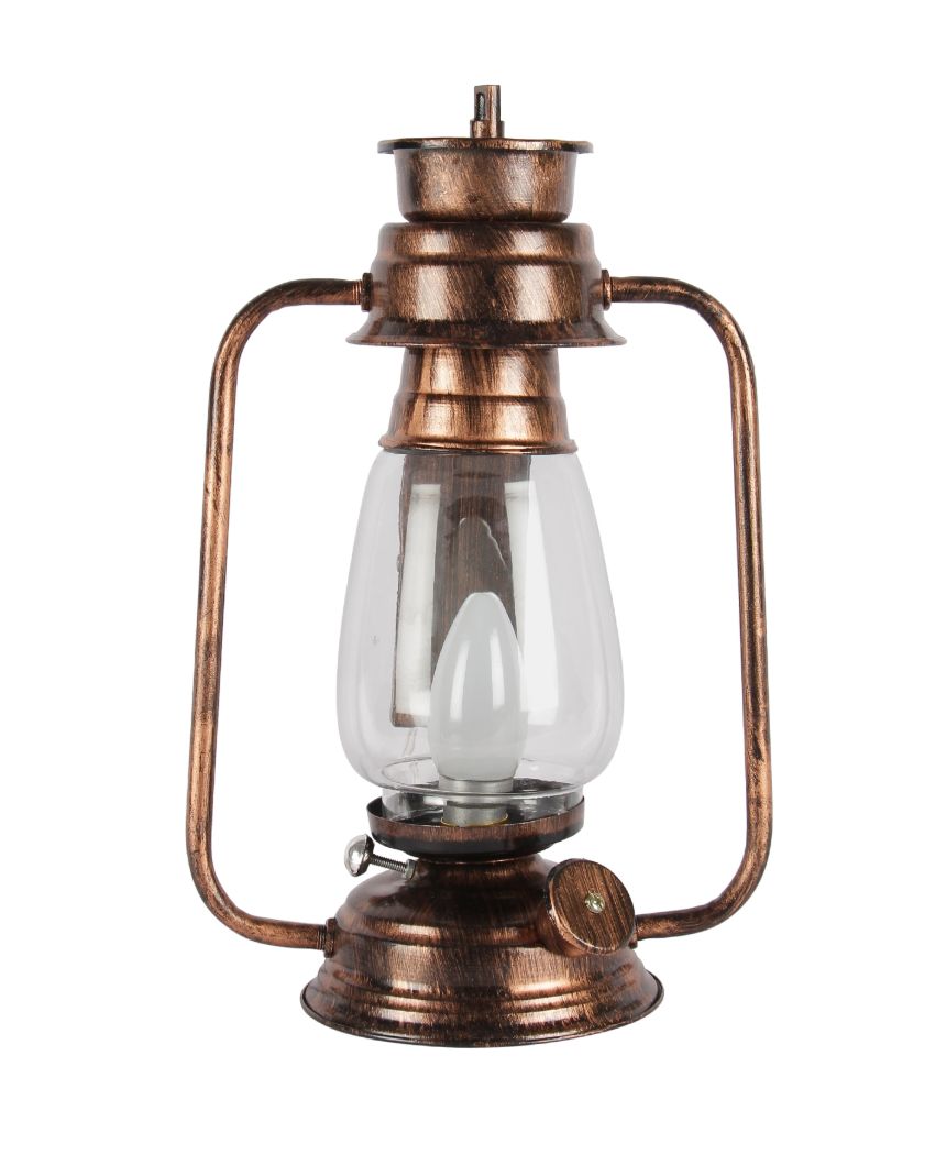 Clear Glass Lantern Table Lamp For Living Room and Bedroom | 8 x 7 x 12.5 inches