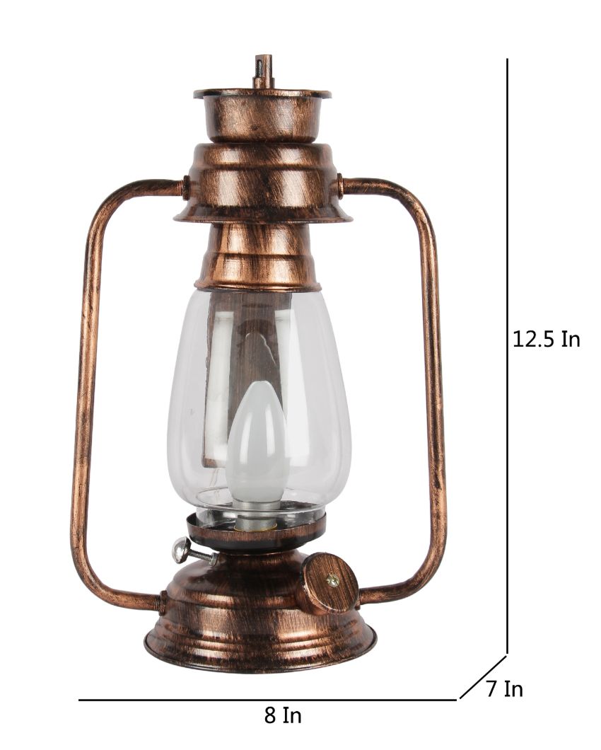 Clear Glass Lantern Table Lamp For Living Room and Bedroom | 8 x 7 x 12.5 inches