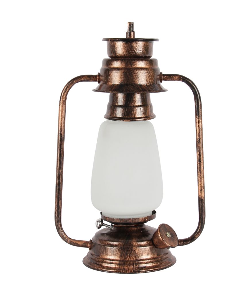 Milky Glass Lantern Table Lamp For Living Room and Bedroom | 8 x 7 x 12.5 inches