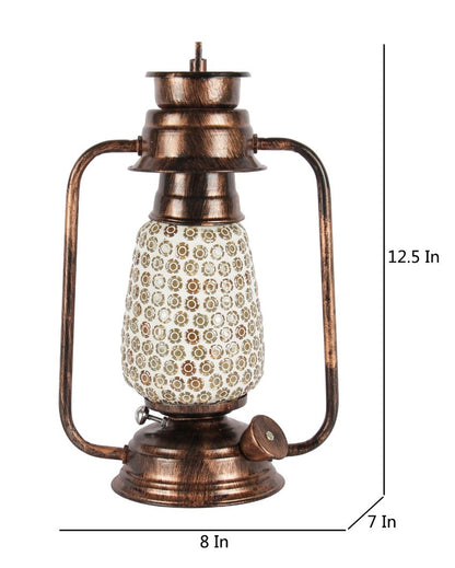 Mosaic Glass Lantern Table Lamp For Living Room and Bedroom | 8 x 7 x 12.5 inches