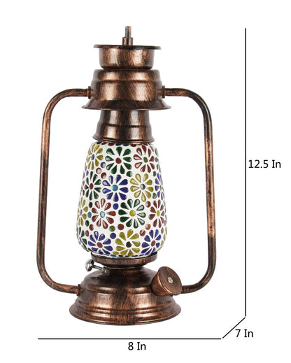 Mosaic Flower Glass Lantern Table Lamp For Living Room and Bedroom | 8 x 7 x 12.5 inches