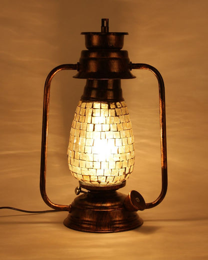 Mosaic Shiny Glass Lantern Table Lamp For Living Room and Bedroom | 8 x 7 x 12.5 inches