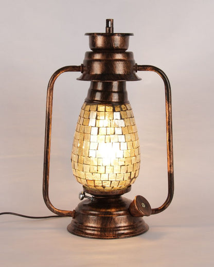 Mosaic Shiny Glass Lantern Table Lamp For Living Room and Bedroom | 8 x 7 x 12.5 inches