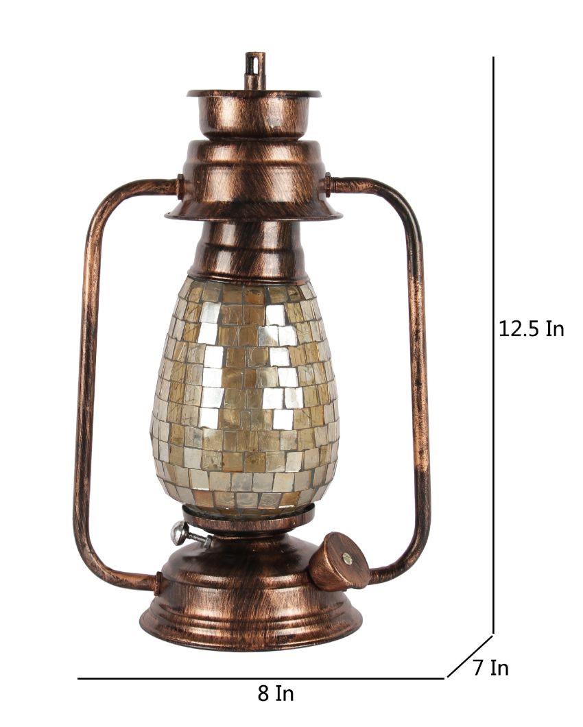 Mosaic Shiny Glass Lantern Table Lamp For Living Room and Bedroom | 8 x 7 x 12.5 inches