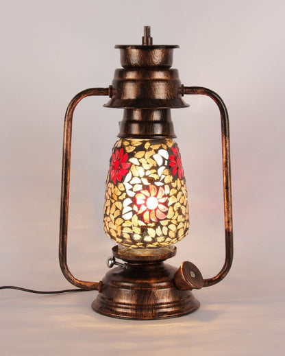 Blooming Shiny Glass Lantern Table Lamp For Living Room and Bedroom | 8 x 7 x 12.5 inches