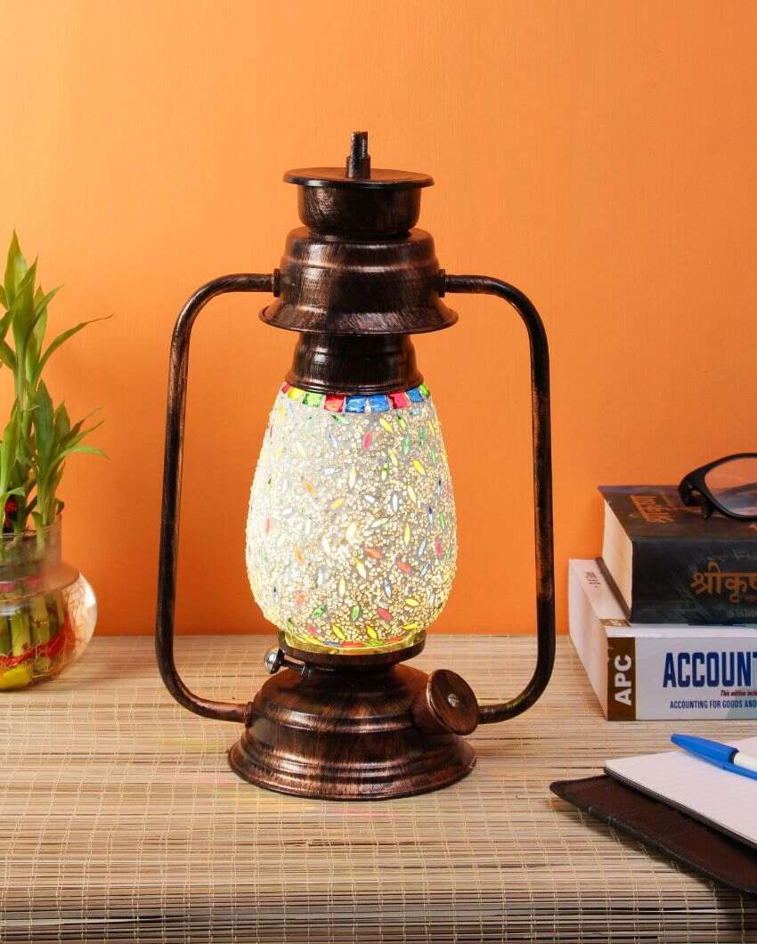 Eye-catchy Design Glass Lantern Table Lamp For Living Room and Bedroom | 8 x 7 x 12.5 inches