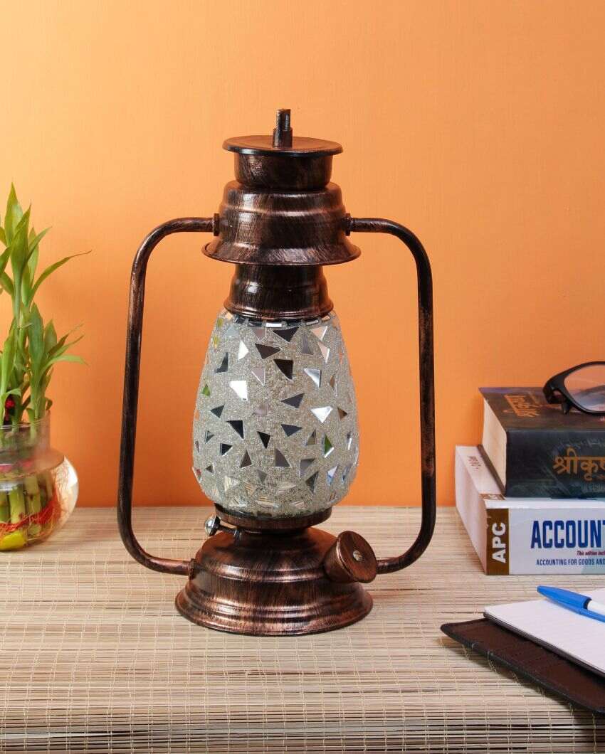 Glitter Design Glass Lantern Table Lamp For Living Room and Bedroom | 8 x 7 x 12.5 inches