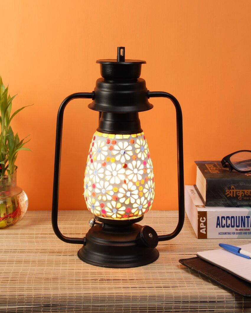 Antique Design Glass Lantern Table Lamp For Living Room and Bedroom | 8 x 7 x 12.5 inches