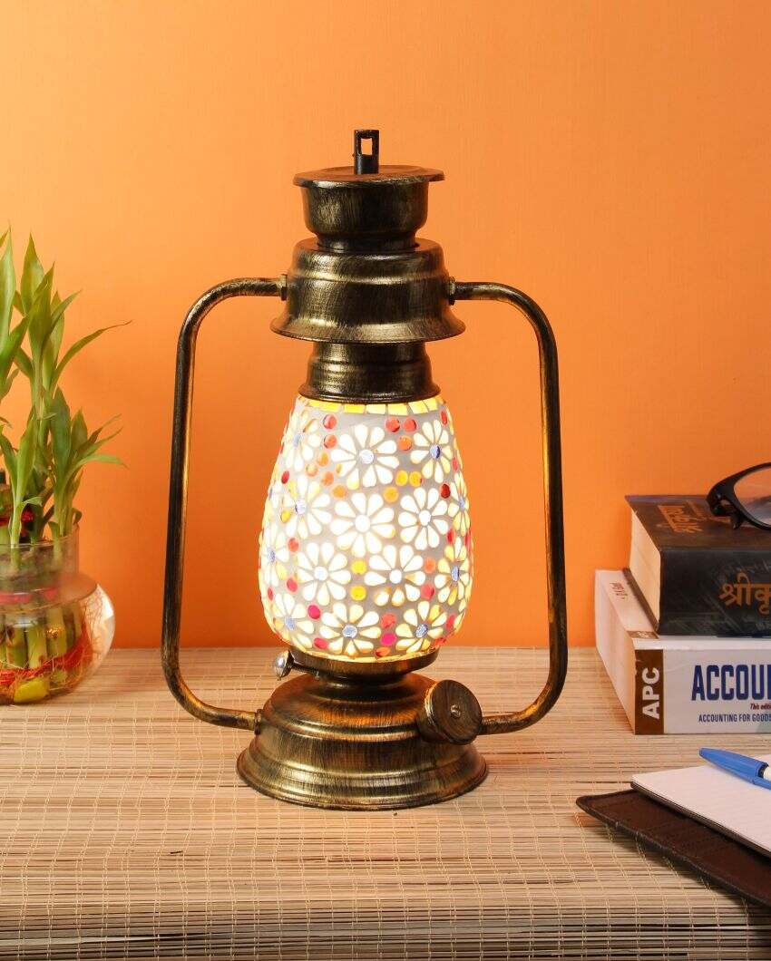 Antique Design Glass Lantern Table Lamp For Living Room and Bedroom | 8 x 7 x 12.5 inches