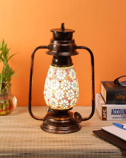 Antique Design Glass Lantern Table Lamp For Living Room and Bedroom | 8 x 7 x 12.5 inches