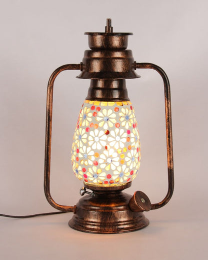 Antique Design Glass Lantern Table Lamp For Living Room and Bedroom | 8 x 7 x 12.5 inches