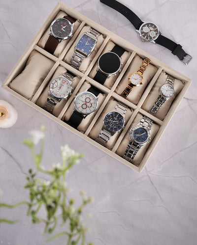 Signature Velvet 10 Slots Watches Organizer Tray | 12 x 8 x 2 inches