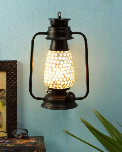 Mosaic Glass Lantern Wall Lamp For Living Room and Bedroom | 8 x 7 x 12.5 inches