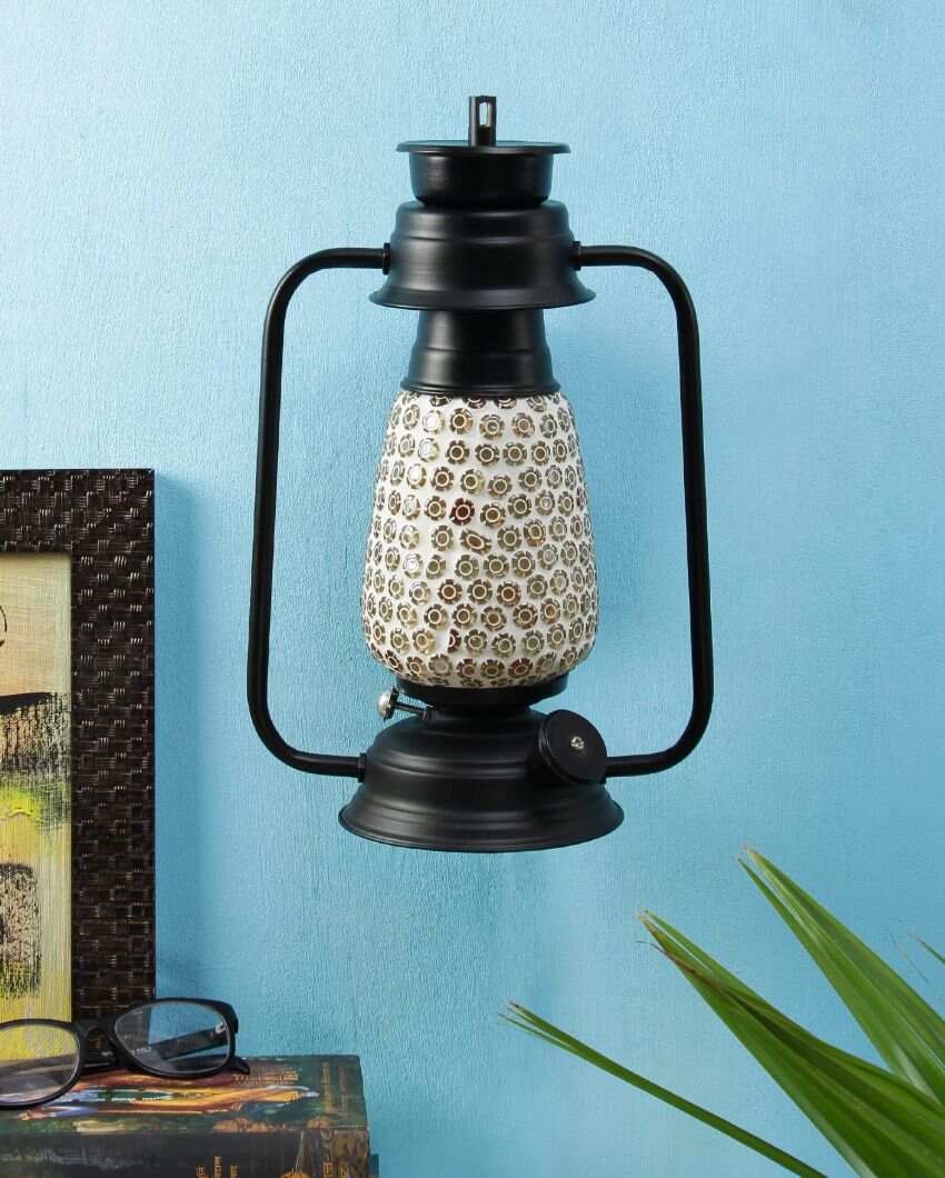 Mosaic Glass Lantern Wall Lamp For Living Room and Bedroom | 8 x 7 x 12.5 inches