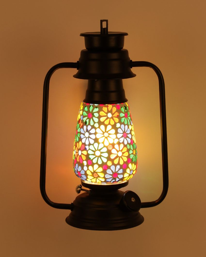 Mosaic Flowers Glass Lantern Wall Lamp For Living Room and Bedroom | 8 x 7 x 12.5 inches