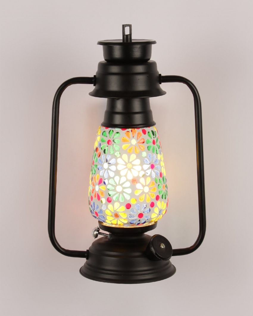 Mosaic Flowers Glass Lantern Wall Lamp For Living Room and Bedroom | 8 x 7 x 12.5 inches