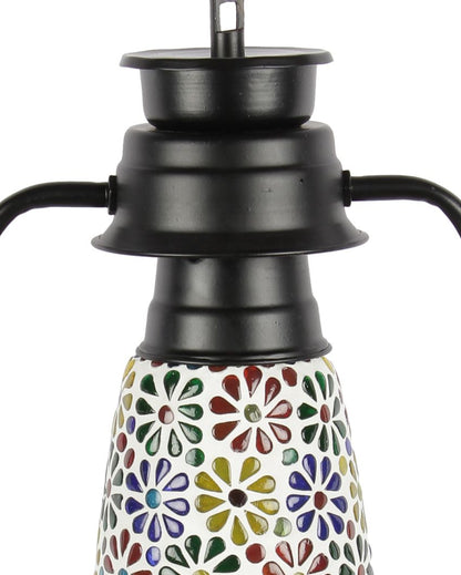 Mosaic Flowers Glass Lantern Wall Lamp For Living Room and Bedroom | 8 x 7 x 12.5 inches