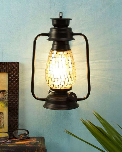 Mosaic Shiny Glass Lantern Wall Lamp For Living Room and Bedroom | 8 x 7 x 12.5 inches