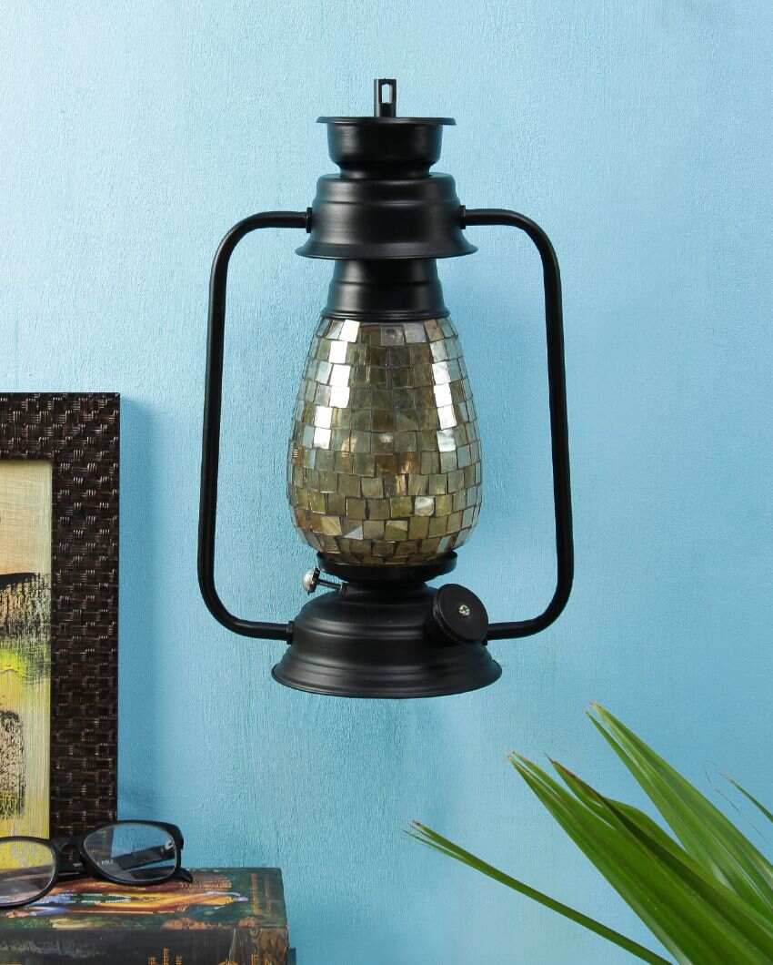 Mosaic Shiny Glass Lantern Wall Lamp For Living Room and Bedroom | 8 x 7 x 12.5 inches