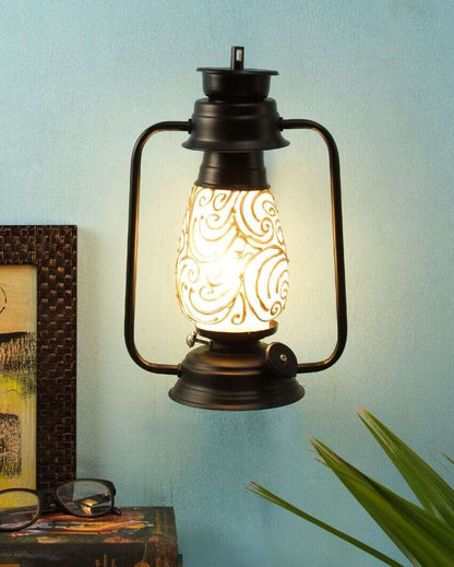 Wavy Seams Design Glass Lantern Wall Lamp For Living Room and Bedroom | 8 x 7 x 12.5 inches