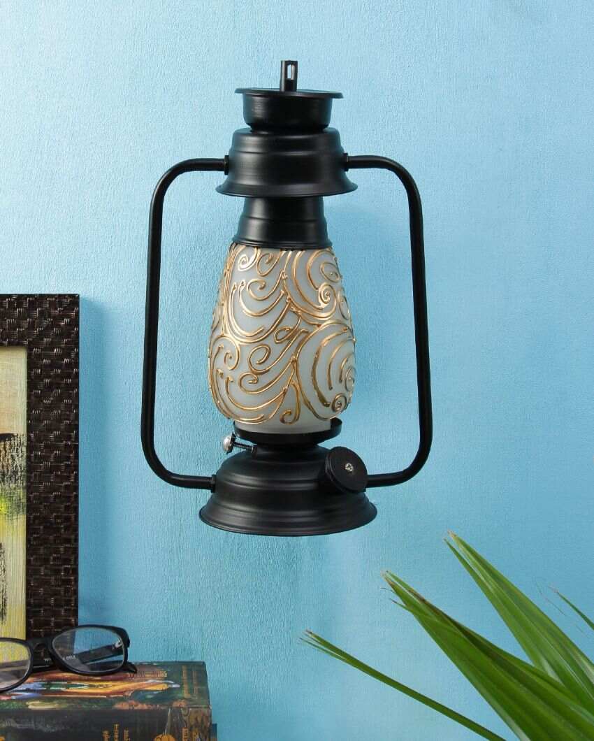 Wavy Seams Design Glass Lantern Wall Lamp For Living Room and Bedroom | 8 x 7 x 12.5 inches