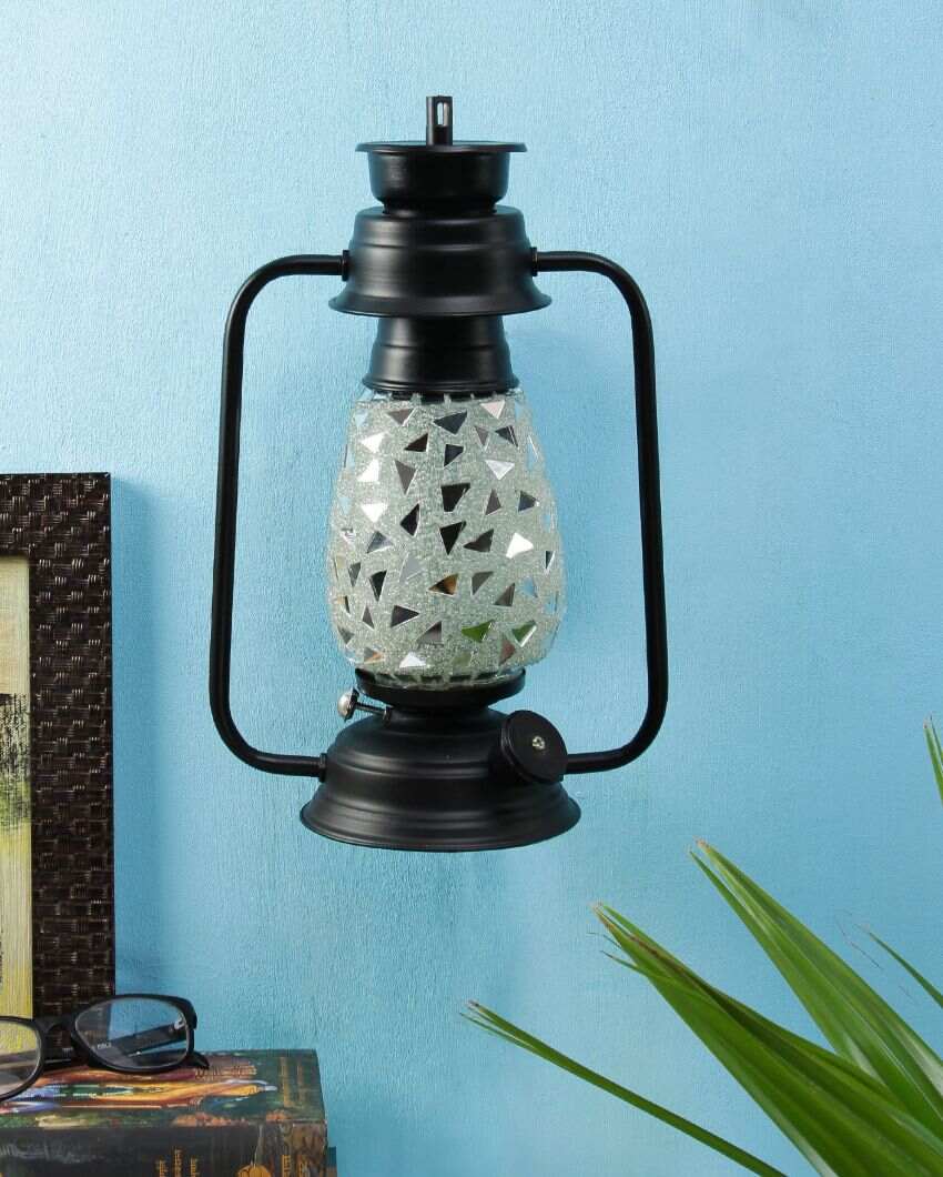 Glitter Design Glass Lantern Wall Lamp For Living Room and Bedroom | 8 x 7 x 12.5 inches