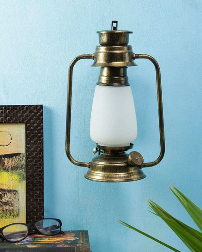 Milky Glass Lantern Wall Lamp For Living Room and Bedroom | 8 x 7 x 12.5 inches