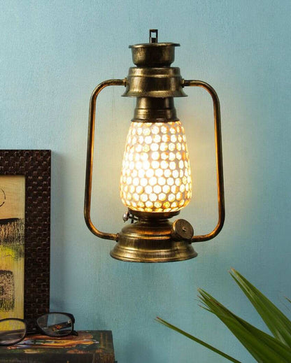 Mosaic Glass Lantern Wall Lamp For Living Room and Bedroom | 8 x 7 x 12.5 inches