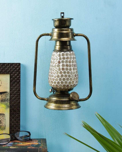 Mosaic Glass Lantern Wall Lamp For Living Room and Bedroom | 8 x 7 x 12.5 inches