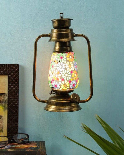 Mosaic Flowers Glass Lantern Wall Lamp For Living Room and Bedroom | 8 x 7 x 12.5 inches