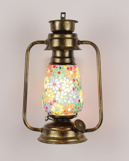 Mosaic Flowers Glass Lantern Wall Lamp For Living Room and Bedroom | 8 x 7 x 12.5 inches