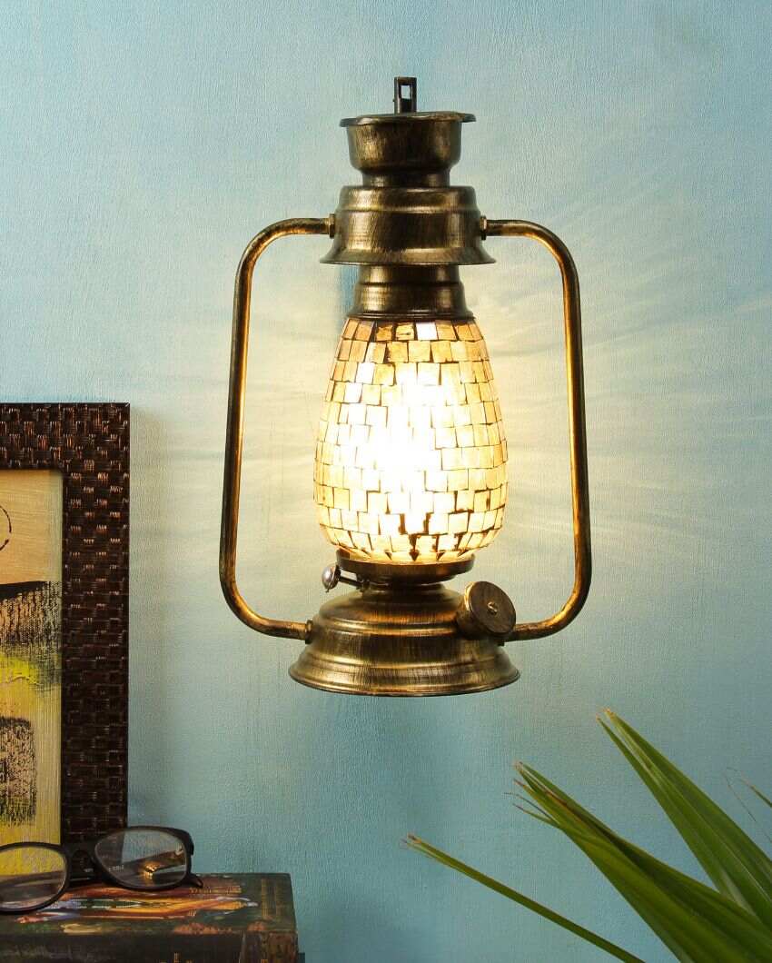 Mosaic Shiny Glass Lantern Wall Lamp For Living Room and Bedroom | 8 x 7 x 12.5 inches