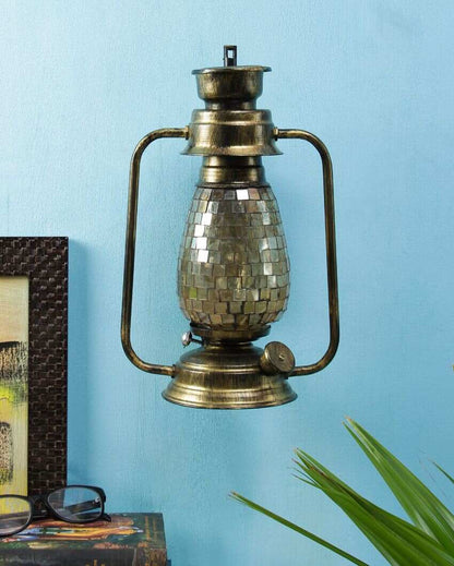 Mosaic Shiny Glass Lantern Wall Lamp For Living Room and Bedroom | 8 x 7 x 12.5 inches