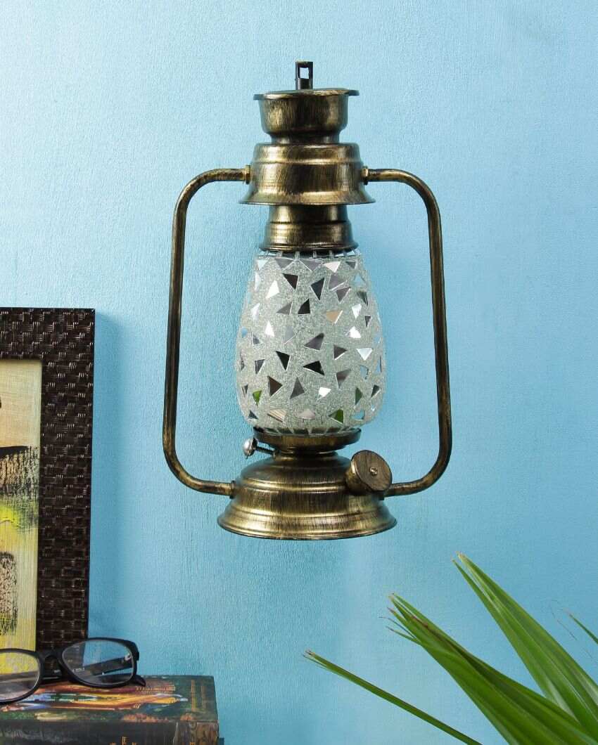 Glitter Design Glass Lantern Wall Lamp For Living Room and Bedroom | 8 x 7 x 12.5 inches