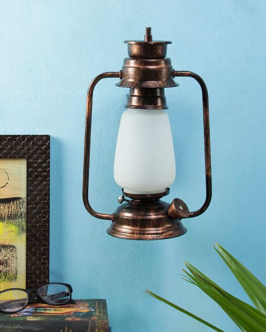 Milky Glass Lantern Wall Lamp For Living Room and Bedroom | 8 x 7 x 12.5 inches