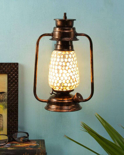 Mosaic Glass Lantern Wall Lamp For Living Room and Bedroom | 8 x 7 x 12.5 inches